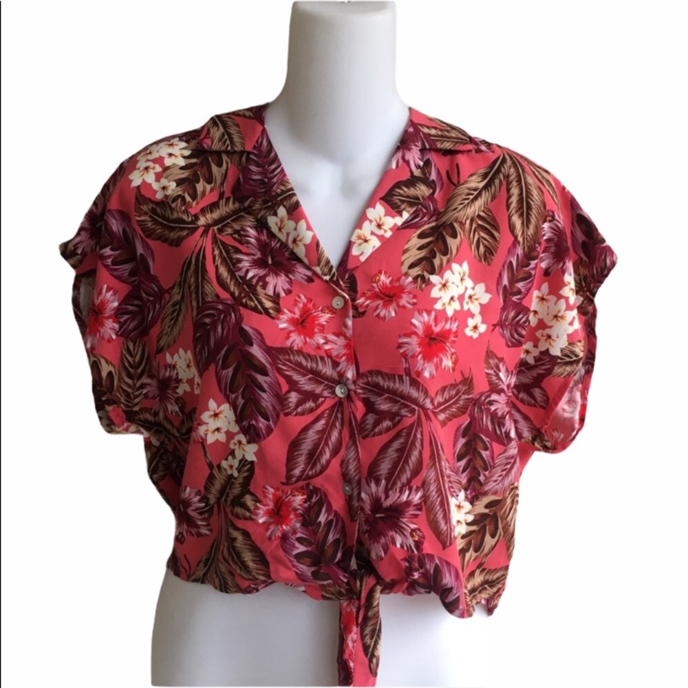 NWT MINKPINK Cropped Tropical Island Shirt Front Tie Hawaii Size Small